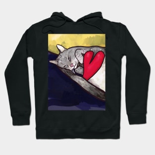 Cute sleeping cat with a heart, digital painting by Sandra Thomä Hoodie